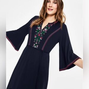 BODEN Remi Embroidered Floral Midi Dress Size 2R navy blue